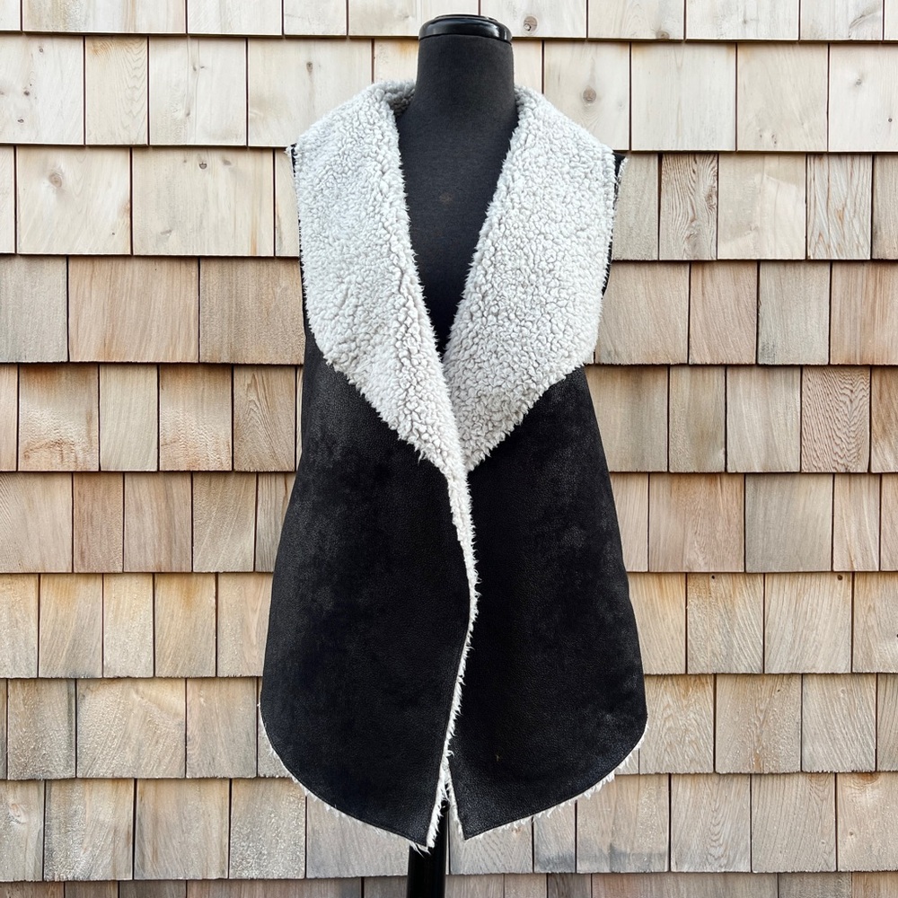 Dylan Los Angeles Faux Leather and Shearling Open Vest, S
